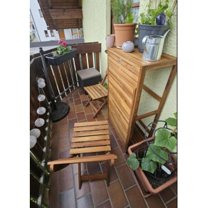 Wooden Bistro Set Rustic Garden Furniture 2 Seater Folding Chairs Storage Table - Image 3
