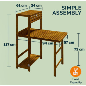 Wooden Bistro Set Rustic Garden Furniture 2 Seater Folding Chairs Storage Table - Image 5