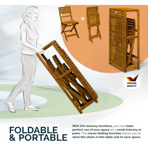 Wooden Bistro Set Rustic Garden Furniture 2 Seater Folding Chairs Storage Table - Image 7