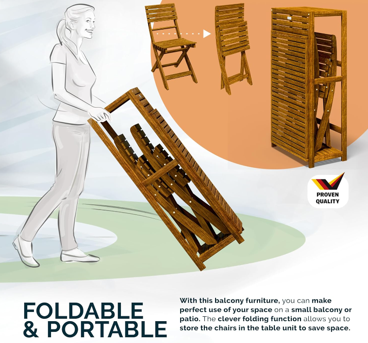 Wooden-Bistro-Set-Rustic-Garden-Furniture-2-Seater-Folding-Chairs-Storage-Table