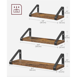 Industrial Wall Shelf Set 3 Rustic Floating Shelves Vintage Retro Style Storage Unit - Image 3