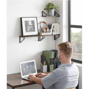 Industrial Wall Shelf Set 3 Rustic Floating Shelves Vintage Retro Style Storage Unit - Image 4
