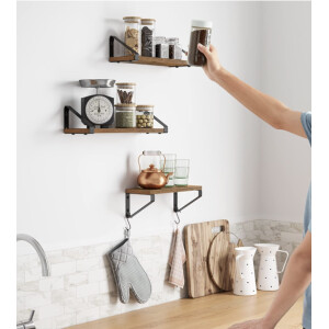 Industrial Wall Shelf Set 3 Rustic Floating Shelves Vintage Retro Style Storage Unit - Image 5