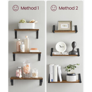 Industrial Wall Shelf Set 3 Rustic Floating Shelves Vintage Retro Style Storage Unit - Image 6