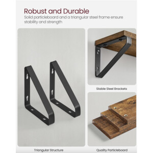 Industrial Wall Shelf Set 3 Rustic Floating Shelves Vintage Retro Style Storage Unit - Image 7