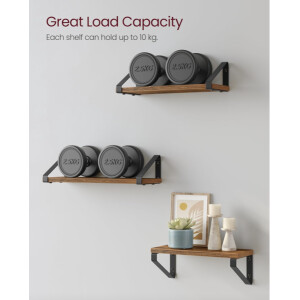 Industrial Wall Shelf Set 3 Rustic Floating Shelves Vintage Retro Style Storage Unit - Image 8