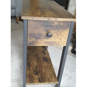 Narrow Side Table Rustic Metal Storage Drawer Shelf Cabinet Industrial End Stand - Image 3