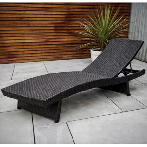 Rattan Sun Lounger Outdoor Patio Folding Chair Reclining Garden Wheels Day Bed