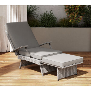 Rattan Sun Lounger Grey Patio Garden Large Wicker Recliner Cushion Chair Day Bed