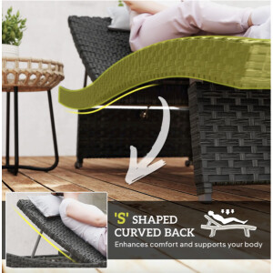 Rattan Sun Lounger Outdoor Patio Folding Chair Reclining Garden Wheels Day Bed - Image 3