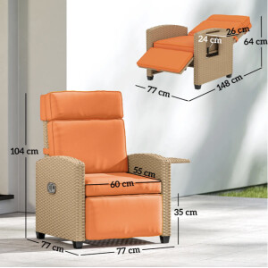 Rattan Garden Recliner Chair Wicker Sun Lounger Patio Armchair Cushion Bed Seat - Image 3