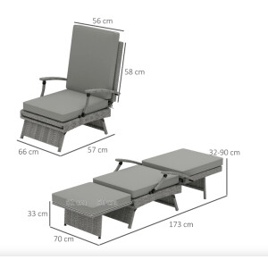 Rattan Sun Lounger Grey Patio Garden Large Wicker Recliner Cushion Chair Day Bed - Image 3