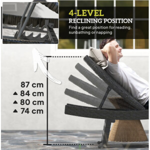 Rattan Sun Lounger Outdoor Patio Folding Chair Reclining Garden Wheels Day Bed - Image 4