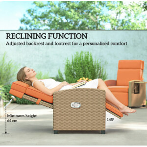 Rattan Garden Recliner Chair Wicker Sun Lounger Patio Armchair Cushion Bed Seat - Image 4