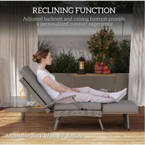 Rattan Sun Lounger Grey Patio Garden Large Wicker Recliner Cushion Chair Day Bed - Image 4