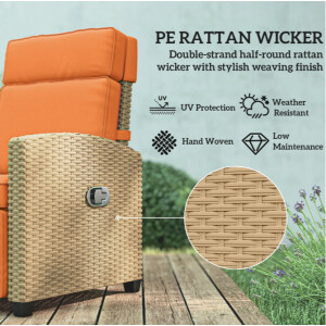 Rattan Garden Recliner Chair Wicker Sun Lounger Patio Armchair Cushion Bed Seat - Image 6