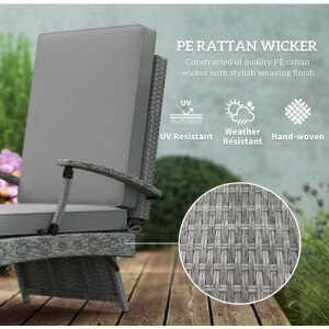 Rattan Sun Lounger Grey Patio Garden Large Wicker Recliner Cushion Chair Day Bed - Image 5