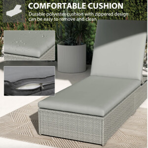 Grey Rattan Sun Lounger Recliner Garden Patio Day Bed Adjustable Outdoor Chair - Image 5