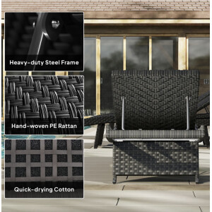 Rattan Sun Lounger Outdoor Patio Folding Chair Reclining Garden Wheels Day Bed - Image 6