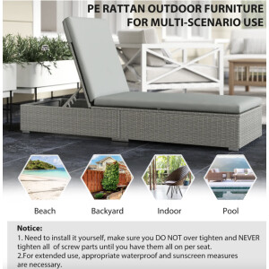 Grey Rattan Sun Lounger Recliner Garden Patio Day Bed Adjustable Outdoor Chair - Image 7