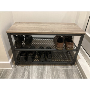 Small Shoe Bench Vintage Industrial Rustic Storage Shelf Grey Hall Tier Shelf Rack Unit - Image 3