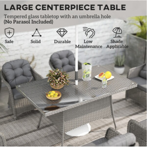 Rattan Dining Table and Chairs Large Garden Patio Furniture 6 Seat Cushions Set - Image 5