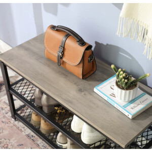 Small Shoe Bench Vintage Industrial Rustic Storage Shelf Grey Hall Tier Shelf Rack Unit - Image 5