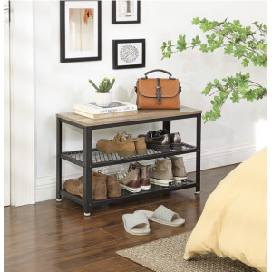 Small Shoe Bench Vintage Industrial Rustic Storage Shelf Grey Hall Tier Shelf Rack Unit - Image 6