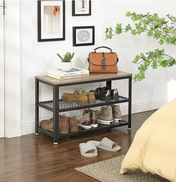 Small-Shoe-Bench-Vintage-Industrial-Rustic-Storage-Shelf-Grey-Hall-Tier-Shelf-Rack-Unit