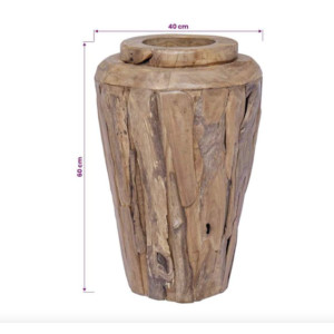 Solid Wood Vase Floor Freestanding 60 cm Tall Teak Wooden Home Decor - Image 2